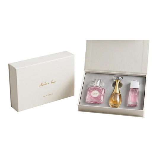 ESTUCHE DE 3 PERFUMES MAIDEN ANNA BLANCO Y DORADO