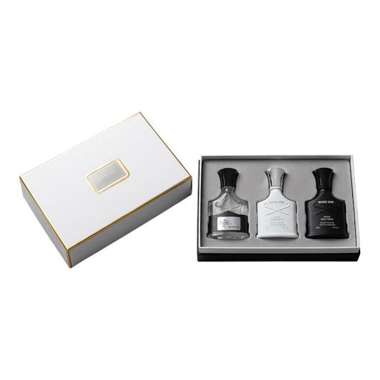 ESTUCHE DE 3 PERFUMES HOMBRE MARK HIM BLANCO Y DORADO