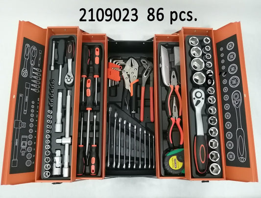 JUEGO 86 PCS RACHET CAJA METALICA DE 1/2 COPA