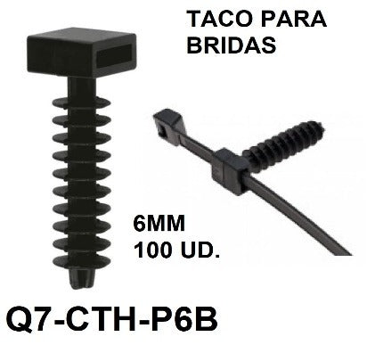 TACO PARA BRIDA NEGRO DE 6MM(BOLSA DE 50 UNIDADES)