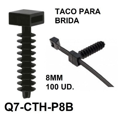 TACO PARA BRIDA NEGRO DE 8MM(BOLSA DE 50 UNIDADES)