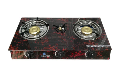 FOGON DE 3 HORNILLAS DE GAS CON MAGNETO Y SUPERFICIE DE CRISTAL